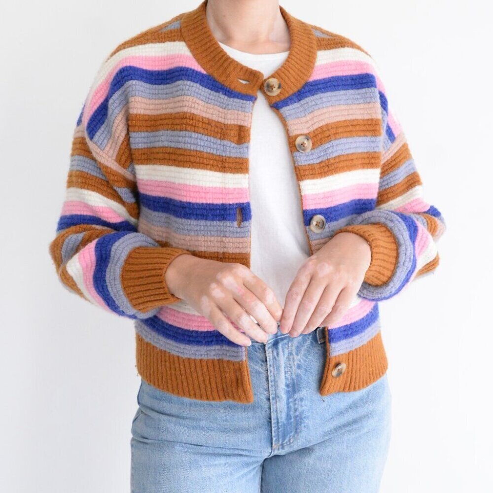 Madewell Striped Cardigan in Brown, Blue, Pink, Lavender, White - Picture 2 of 10